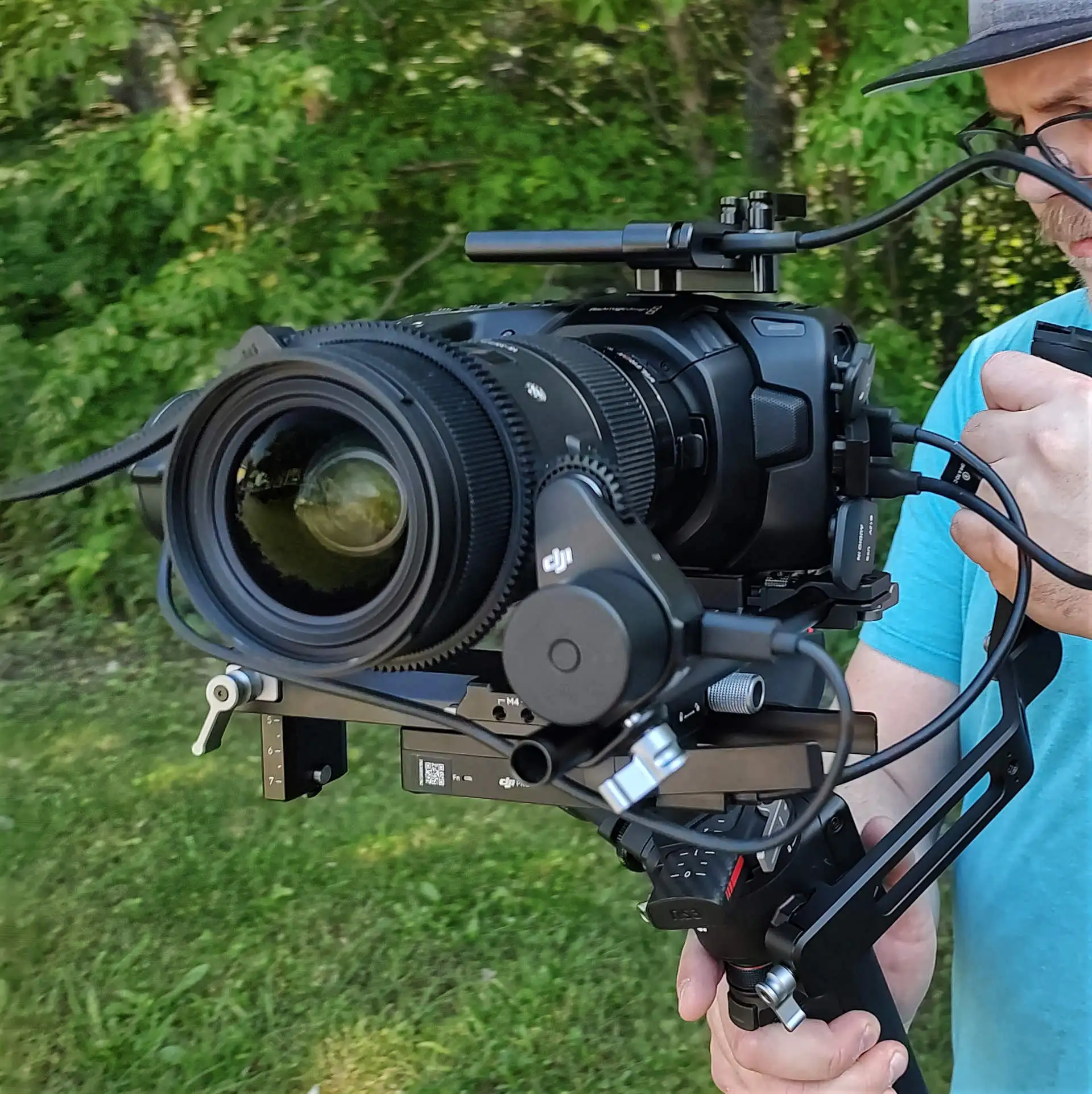 Blackmagic Pocket Cinema 4k camera mounted on a stabilization rig